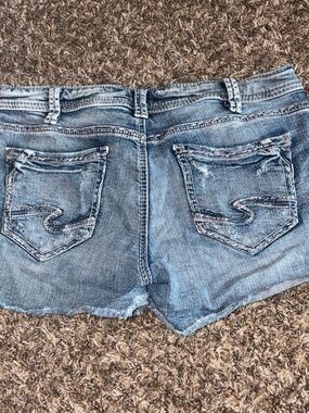 Silver Jeans Faded Light Blue Distressed Denim Cutoff Shorts